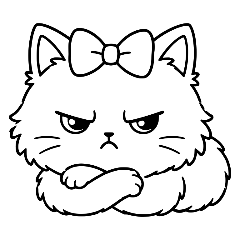 Irritated Fluffy Kitten With Head Bow, Arms Crossed — free animal SVG cut file