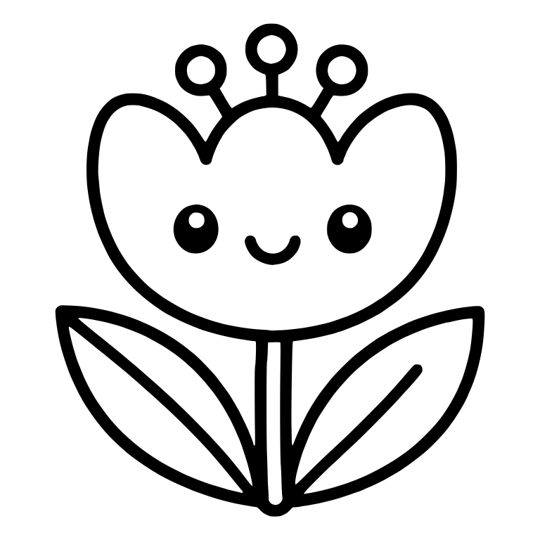 Kawaii Flower With Three Ring-Tipped Stamens and Wide Leaves — free floral SVG cut file