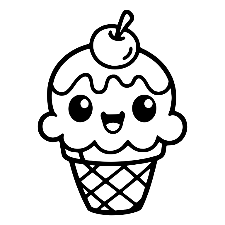 Kawaii Ice Cream Cone with Straight-Stem Cherry — free food SVG cut file