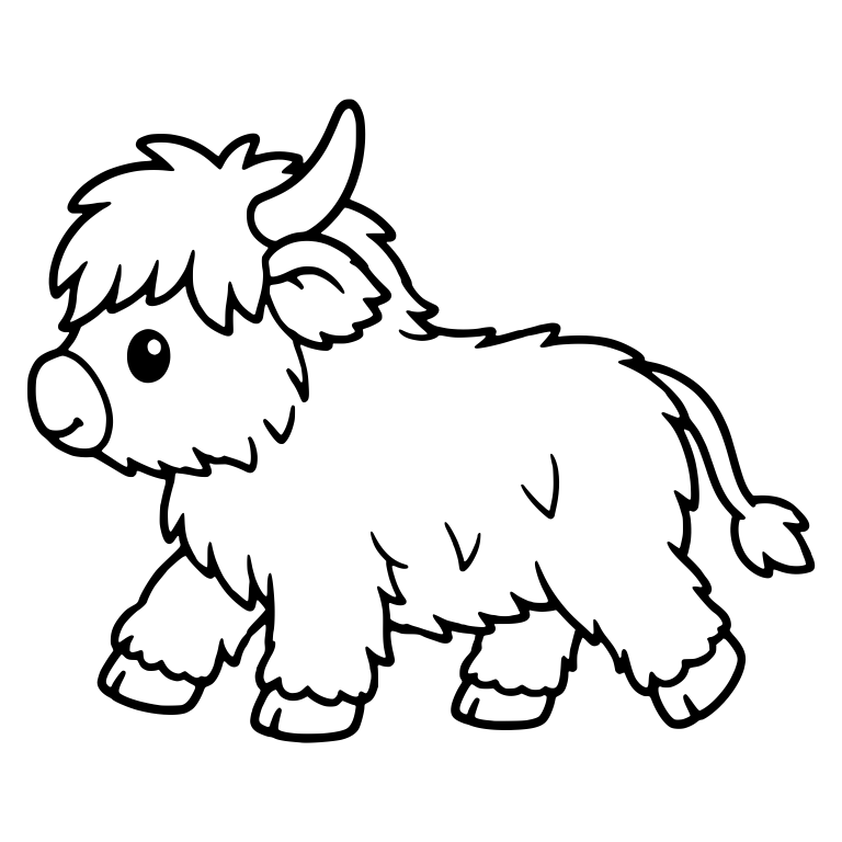 Highland Calf Walking With Tall Horn And Shaggy Fringe — free animal SVG cut file