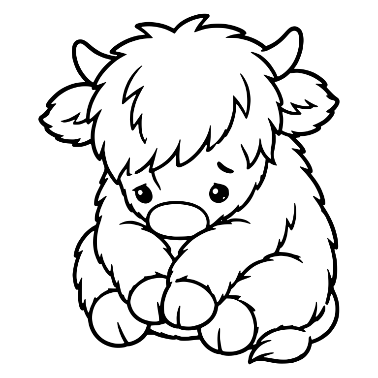 Sad Highland Calf Sitting With Head Down — free animal SVG cut file
