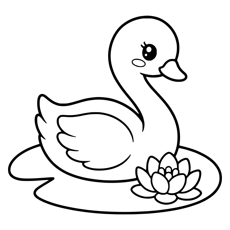 Swan on Lily Pad With Water Lily Flower — free animal SVG cut file