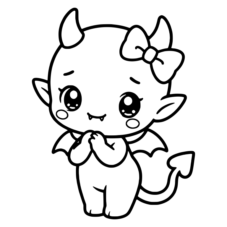 Shy Little Devil with Bow, Wings and Heart-Tip Tail — free fantasy-creature SVG cut file