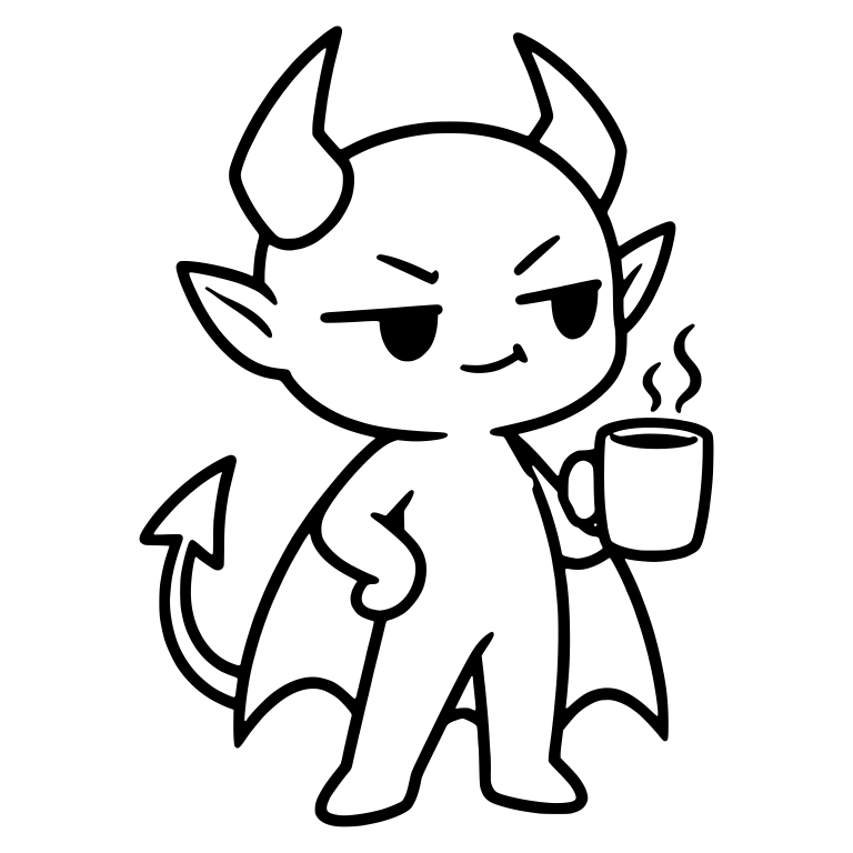 Smirking Demon Standing With Steaming Coffee Mug — free fantasy-creature SVG cut file
