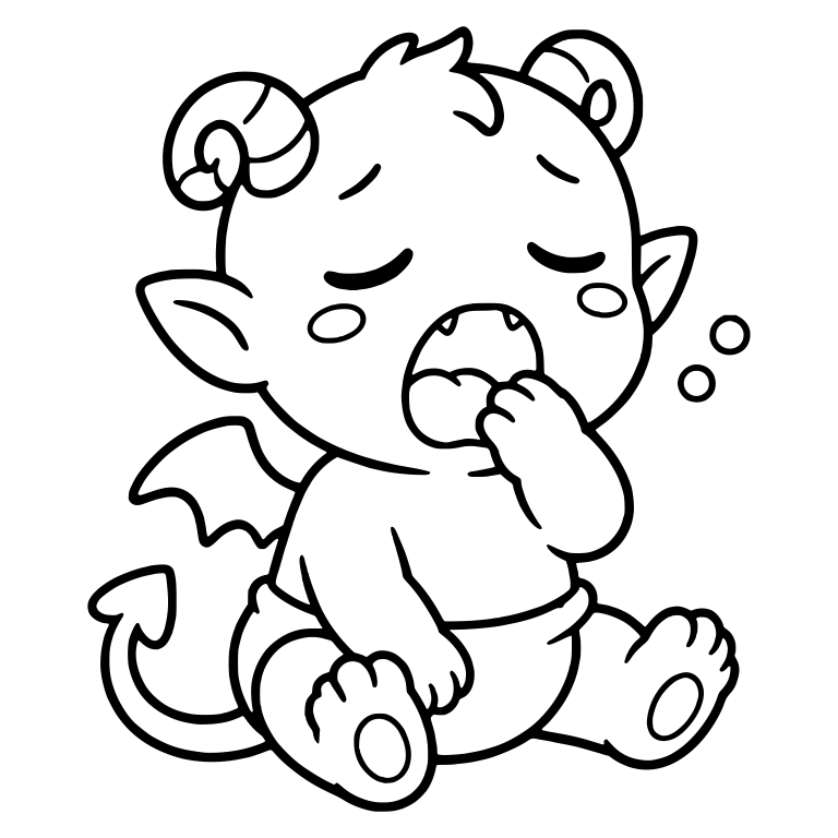 Yawning Baby Devil in Diaper with Curled Horns — free fantasy-creature SVG cut file