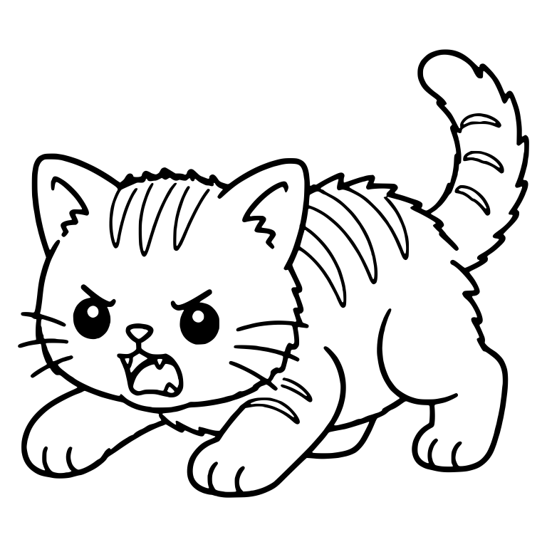 Hissing Tabby Kitten Crouching Ready To Pounce — free animal SVG cut file