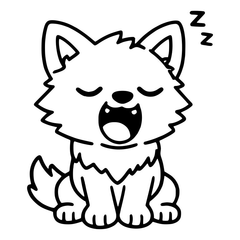 Sleepy Kawaii Wolf Pup Yawning With Zzz — free animal SVG cut file