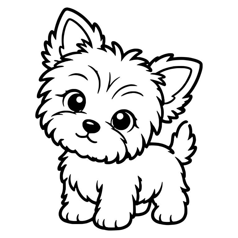 Yorkie Puppy Standing With Long Lashes and Raised Tail — free animal SVG cut file