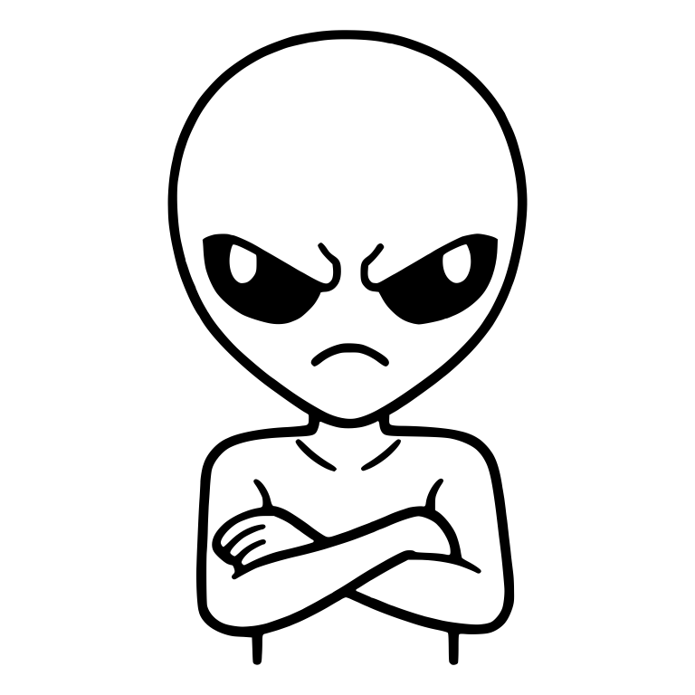 Frowning Alien with Slanted Eyes and Folded Arms — free fantasy-creature SVG cut file