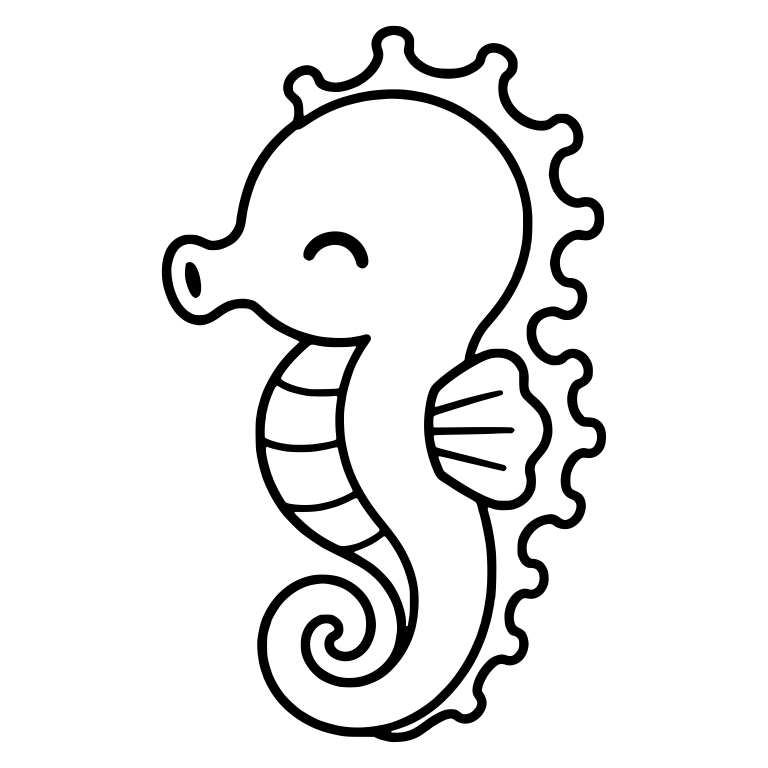 Kawaii Seahorse with Closed Happy Eye and Beaded Frill — free animal SVG cut file