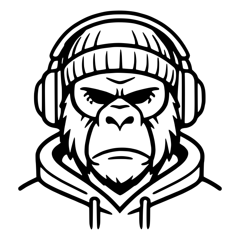 Stern Gorilla in Beanie With Headphones and Hoodie — free animal SVG cut file