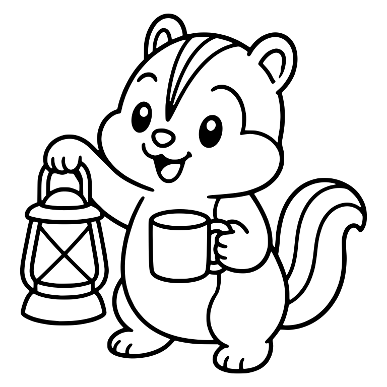 Kawaii Chipmunk Holding Camp Lantern and Mug — free animal SVG cut file