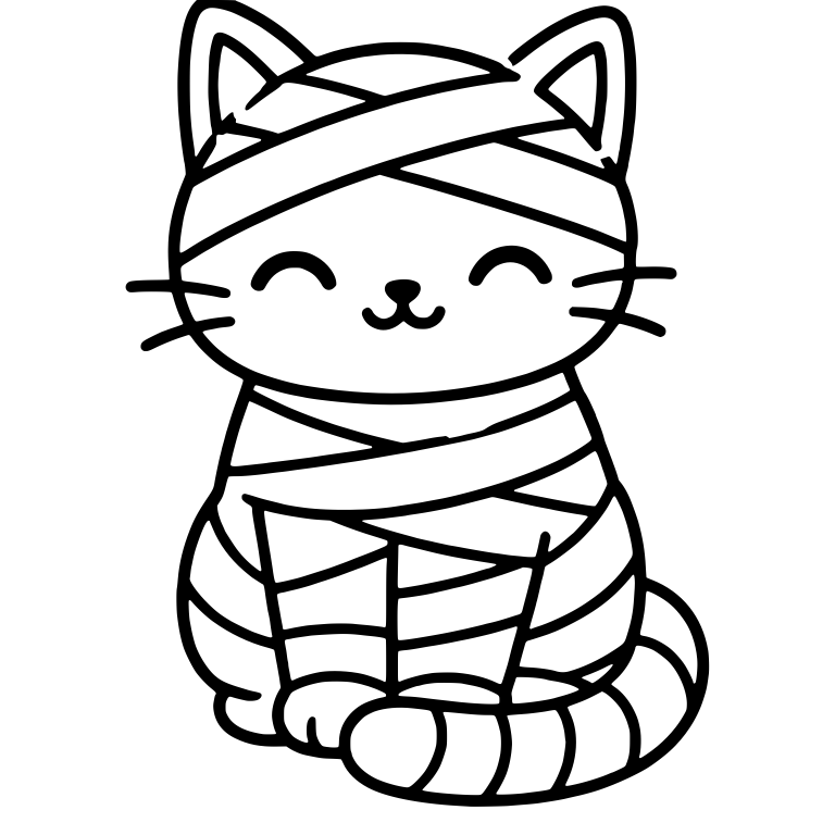 Happy Mummy Cat With Closed Eyes Wrapped in Bandages — free animal SVG cut file
