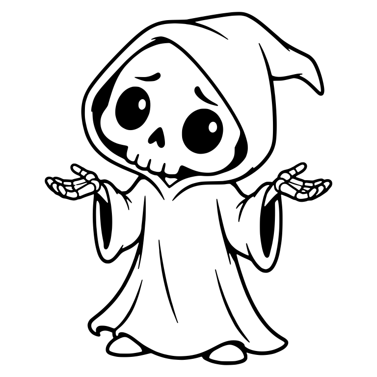 Sad Grim Reaper Shrugging With a Flicked Hood Tip — free characters SVG cut file