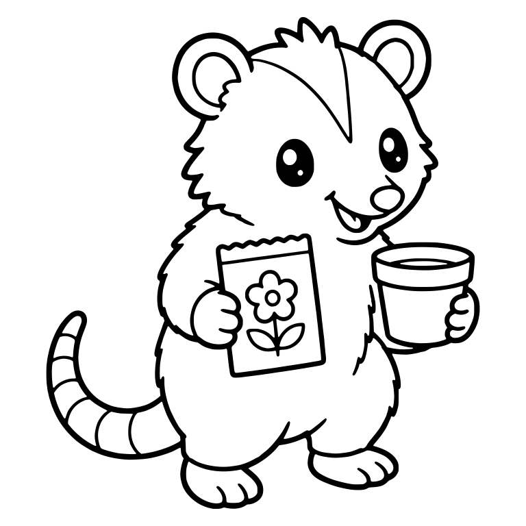 Opossum with Flower Seed Packet and Plant Pot — free animal SVG cut file