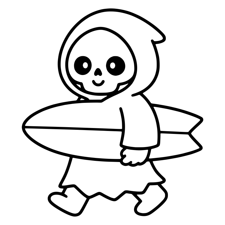 Kawaii Grim Reaper Carrying Surfboard Under Arm — free characters SVG cut file