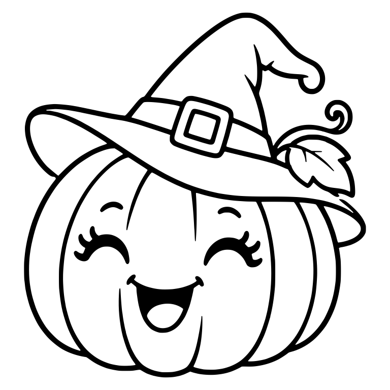 Laughing Pumpkin in Witch Hat With Buckle and Leaf — free holiday SVG cut file