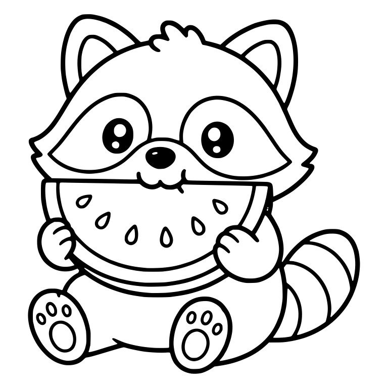 Sitting Raccoon Munching a Watermelon Slice — free animal SVG cut file