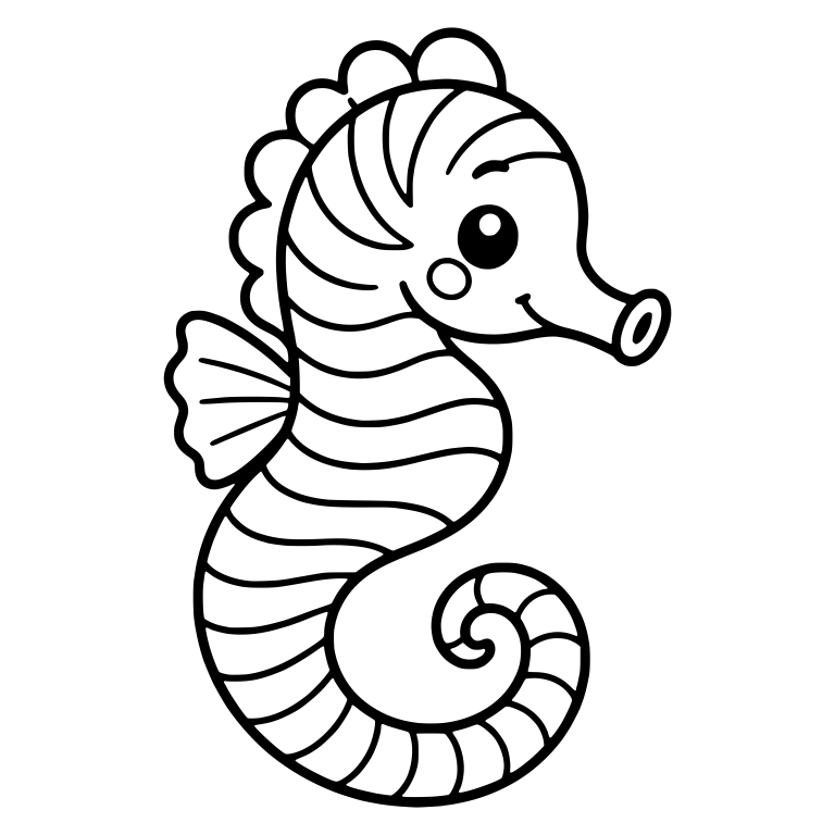 Kawaii Striped Seahorse with Ruffled Frill and Ringed Tail — free animal SVG cut file
