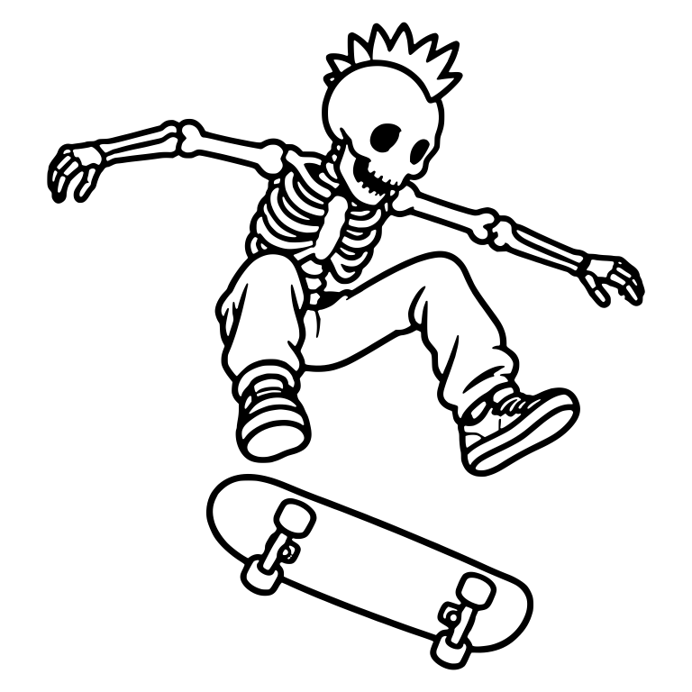 Mohawk Skeleton Skater Doing a Kickflip — free skeleton SVG cut file