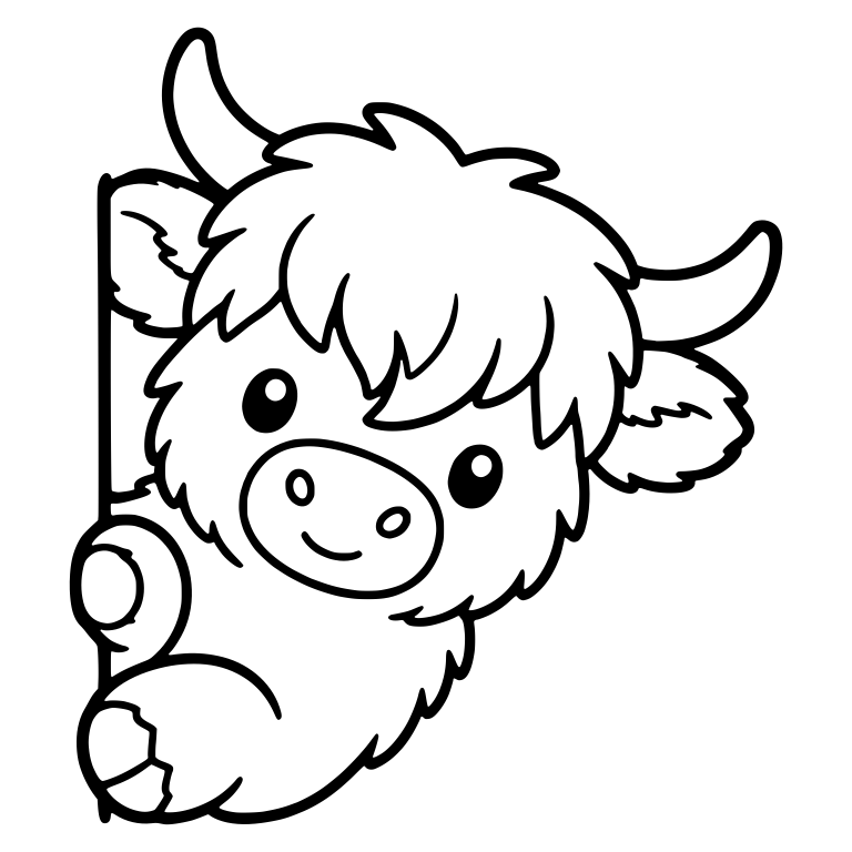 Highland Calf Clinging to a Left Wall Edge While Peeking — free animal SVG cut file