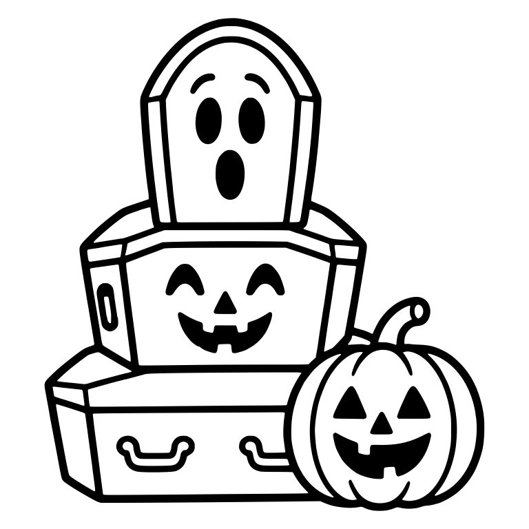 Stacked Coffins with Ghost and Jack-o'-Lantern Faces — free objects SVG cut file