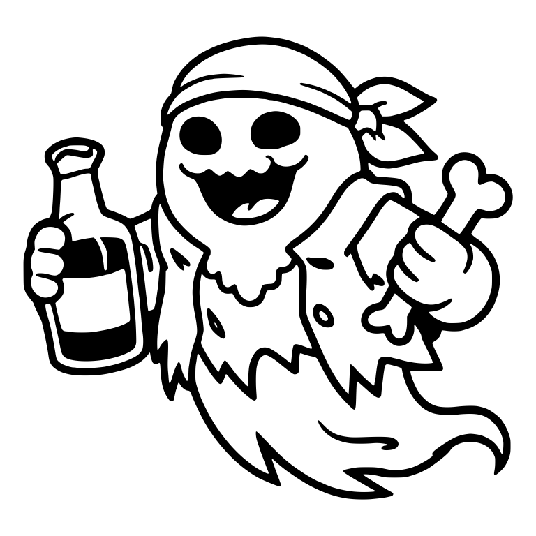 Laughing Ghost Pirate with Bandana, Bottle and Bone — free fantasy-creature SVG cut file