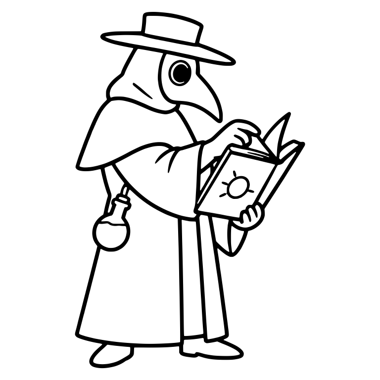 Plague Doctor Reading Sun Book with Hip Flask — free characters SVG cut file