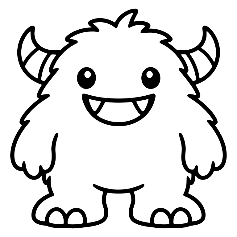 Furry Horned Monster Standing With Wide Grin — free fantasy-creature SVG cut file