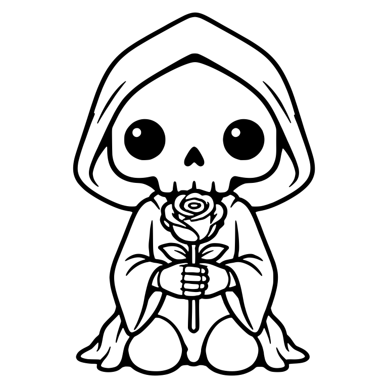 Cute Kneeling Reaper Holding a Rose with Both Hands — free characters SVG cut file