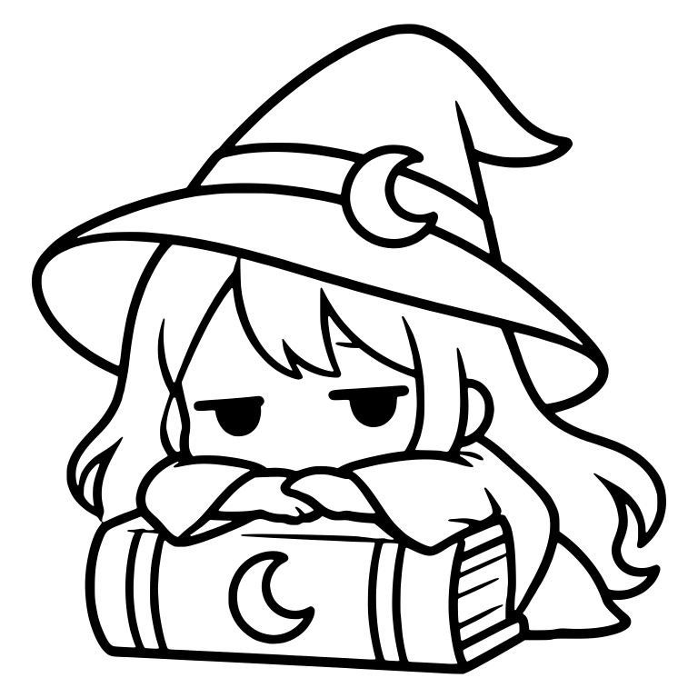 Bored Witch Lying on Giant Moon Spellbook — free characters SVG cut file