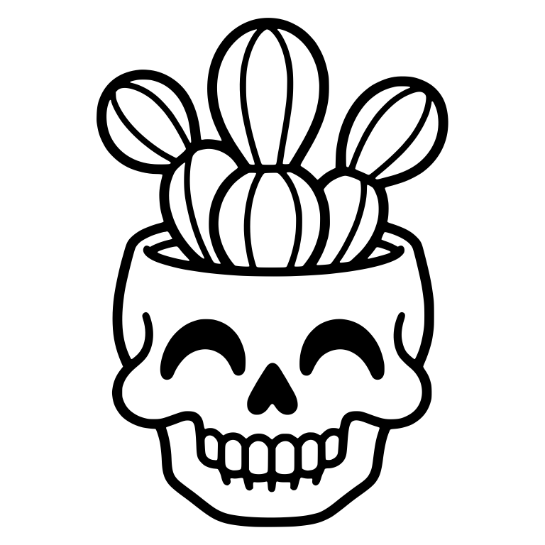 Happy Skull Planter With Closed Eyes And Peanut Cactus — free skeleton SVG cut file