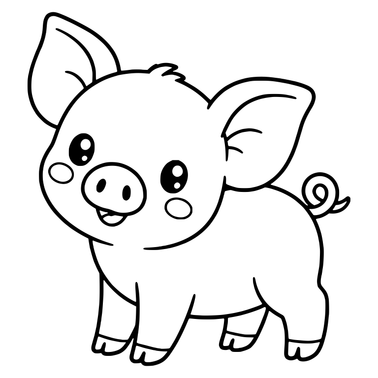 Standing Piglet With Blush Cheeks And Curly Tail — free animal SVG cut file