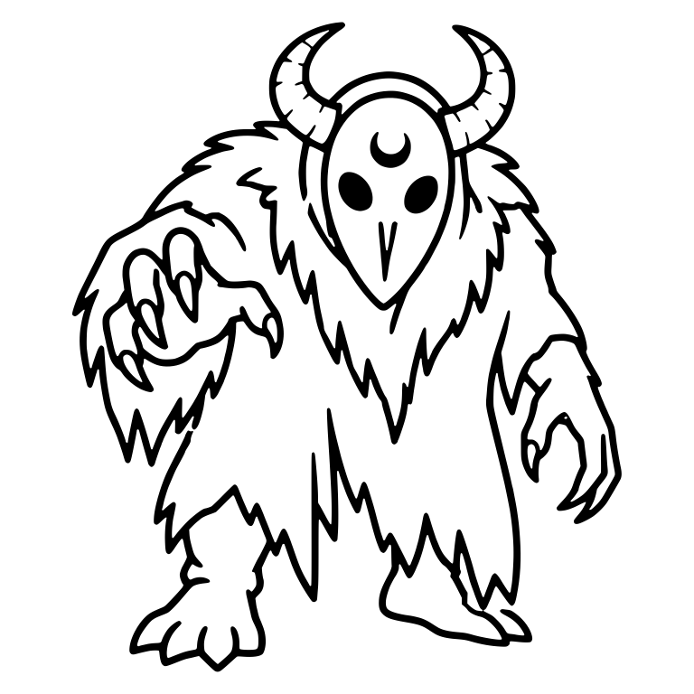 Shaggy Horned Monster With Moon Skull Mask — free fantasy-creature SVG cut file