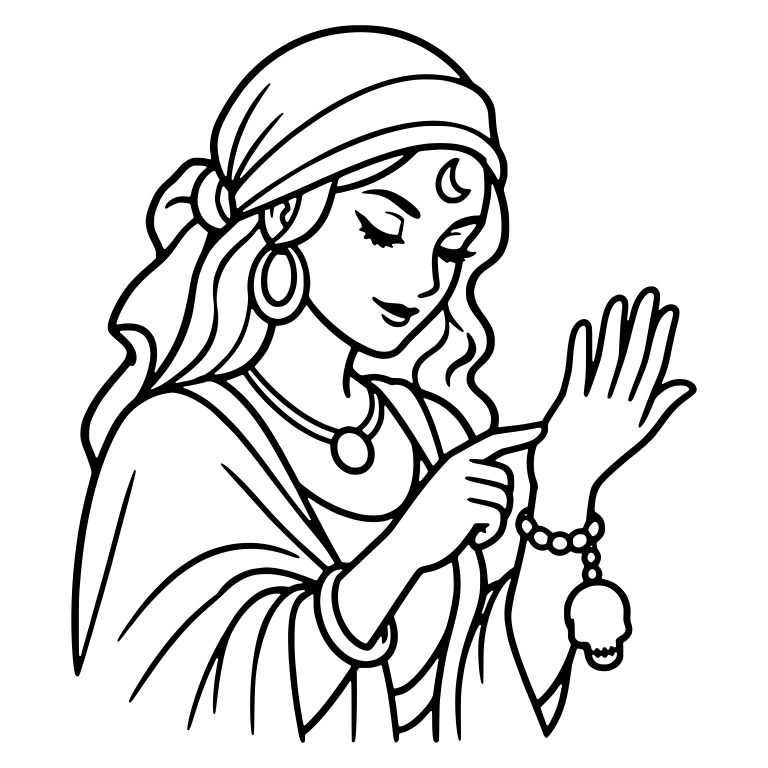 Fortune Teller Reading Palm With Skull Charm Bracelet — free characters SVG cut file