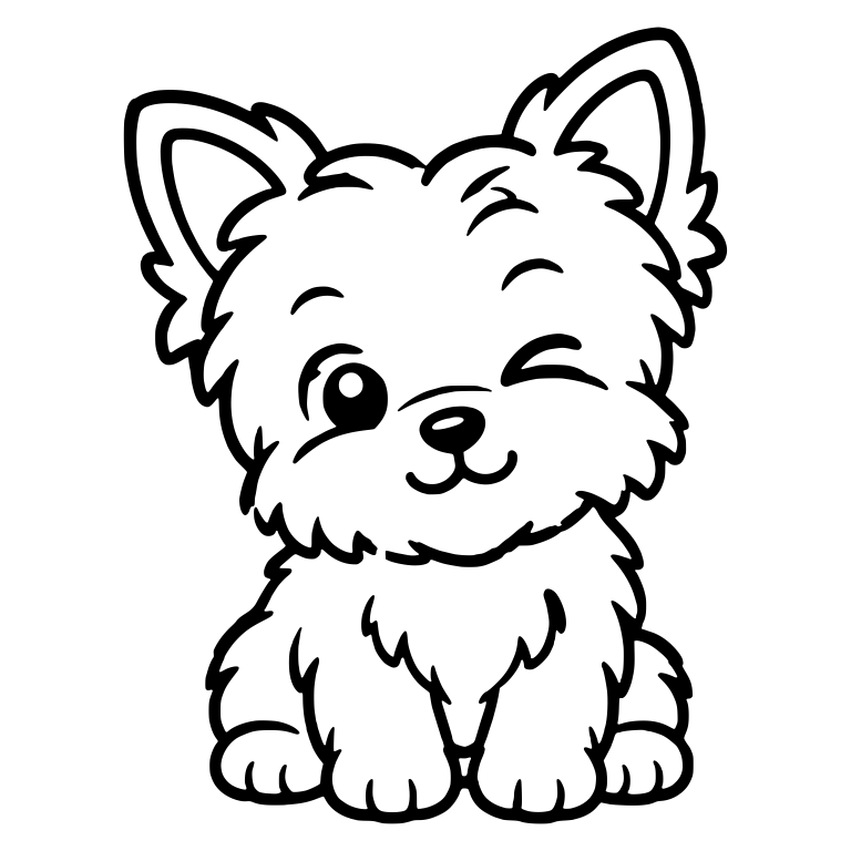 Winking Yorkie Puppy Sitting With a Little Smile — free animal SVG cut file