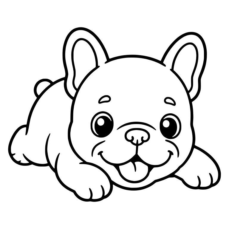 Round French Bulldog Puppy Lying with Open Smile — free animal SVG cut file