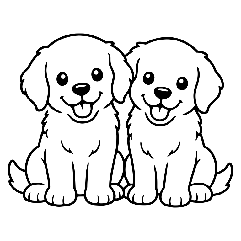 Golden Retriever Puppy Siblings Sitting Upright Smiling — free animal SVG cut file