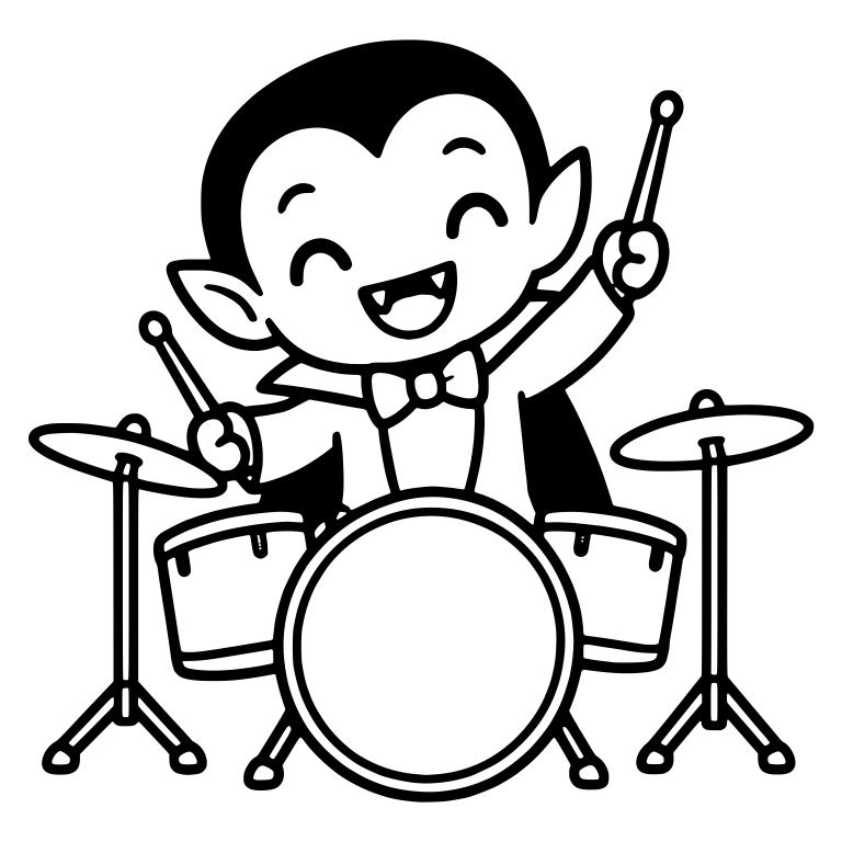 Laughing Vampire Playing Drum Kit With Bow Tie — free fantasy-creature SVG cut file