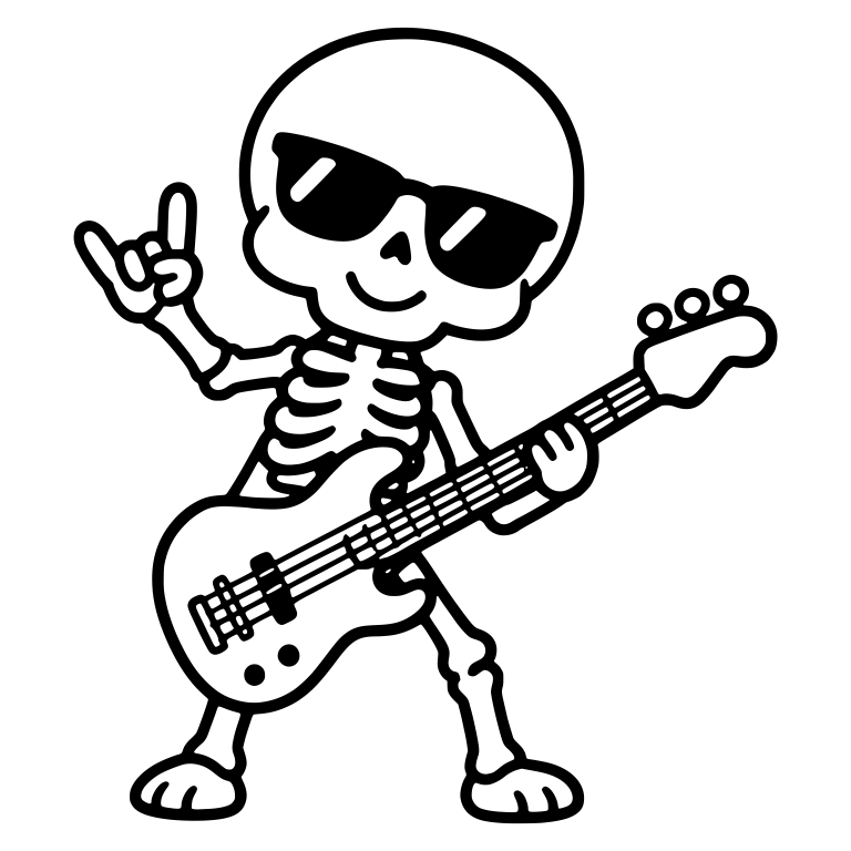 Smiling Skeleton Bass Player in Shades With Rock Sign — free skeleton SVG cut file
