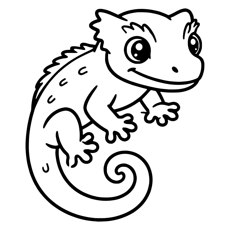 Curled Crested Gecko Looking Sideways With Spiral Tail — free animal SVG cut file