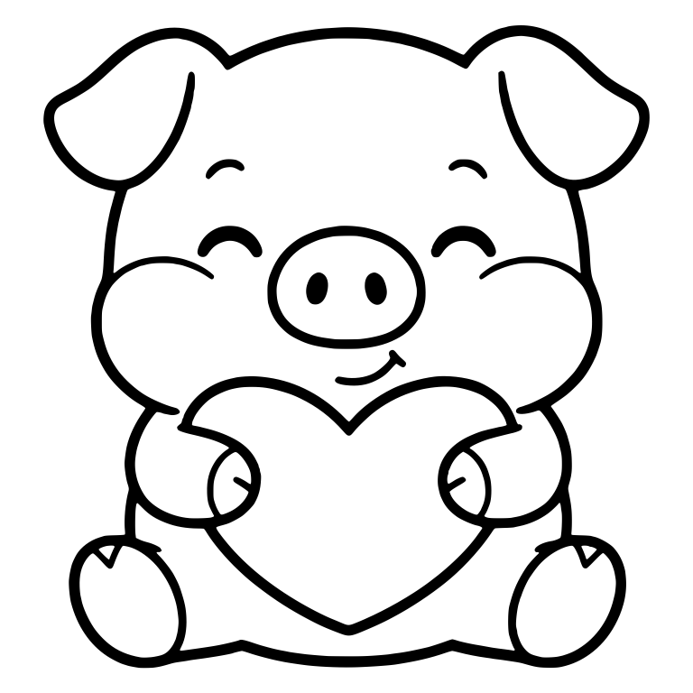 Smiling Piglet Hugging a Heart — free animal SVG cut file