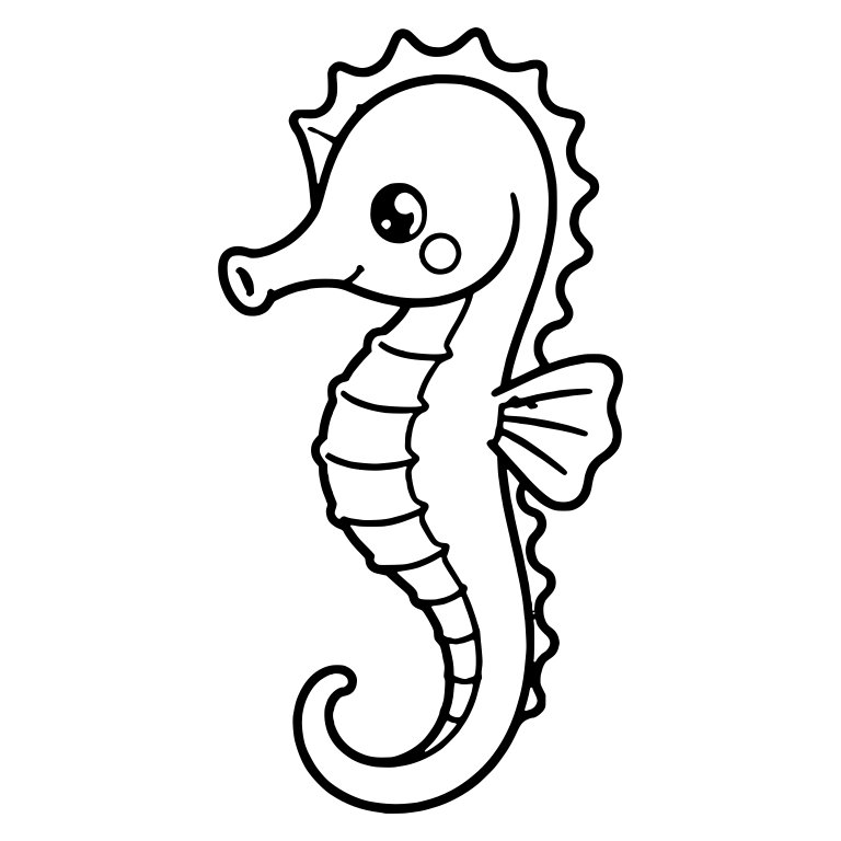 Kawaii Seahorse with Spiky Frill, Blush Cheek, Hooked Tail — free animal SVG cut file