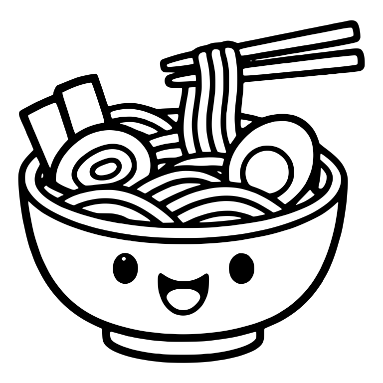 Smiling Ramen Bowl With Lifted Noodles And Tall Nori Strips — free food SVG cut file