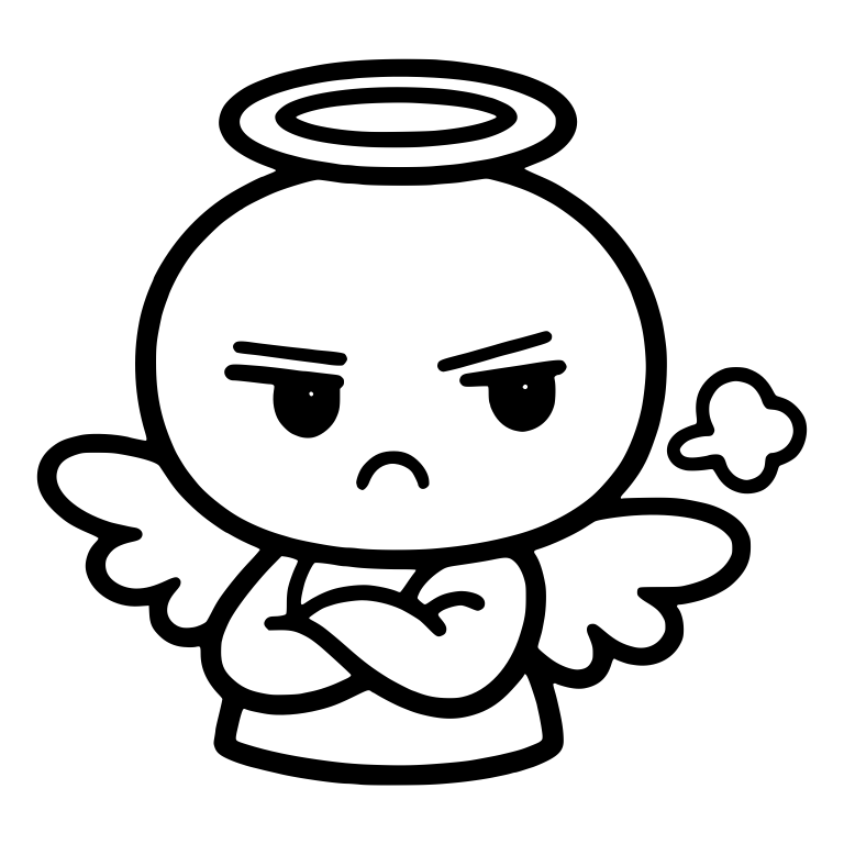 Grumpy Chibi Angel With Narrow Eyes And Huff Puff — free characters SVG cut file