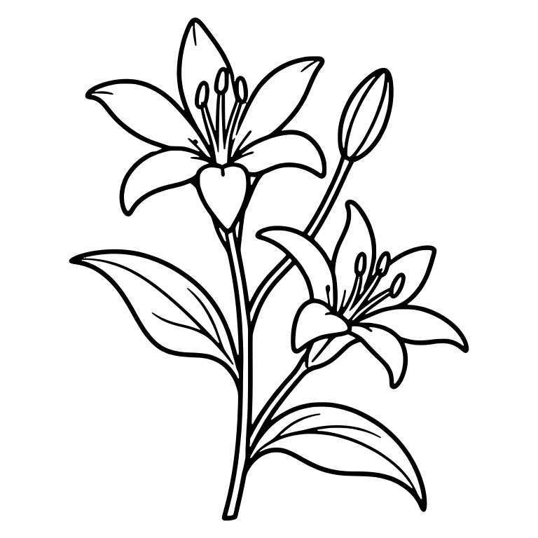 Pair of Lily Blooms with Long Stamens and Side Bud — free floral SVG cut file