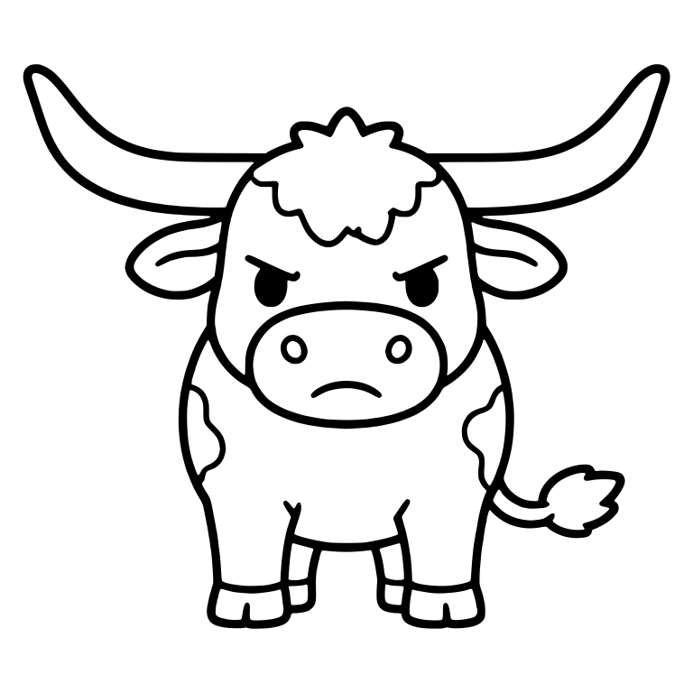 Grouchy Longhorn Cow Standing Front View — free animal SVG cut file