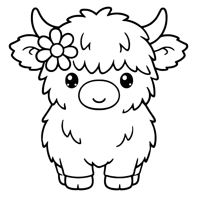 Highland Cow With Large Daisy Beside Ear — free animal SVG cut file