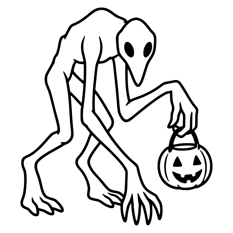 Long-Limbed Beaked Creature With a Jack-o-Lantern Pail — free fantasy-creature SVG cut file