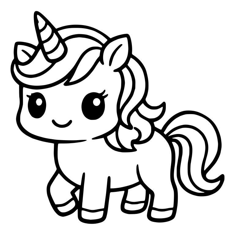 Walking Baby Unicorn With Long Curled Tail — free fantasy-creature SVG cut file